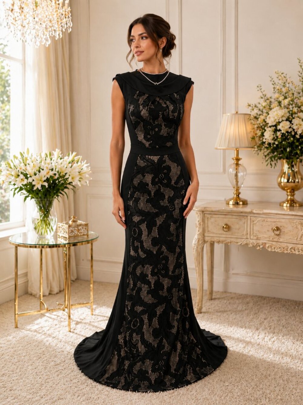 Signature by Sangria Black and Gold Sequin Maxi Gown